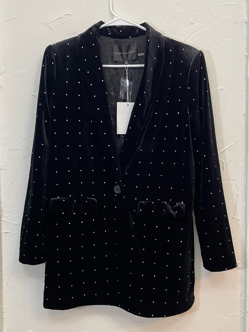 Endless Rose Oversized Black Velvet Rhinestone Embelished Blazer Jacket NWT XS